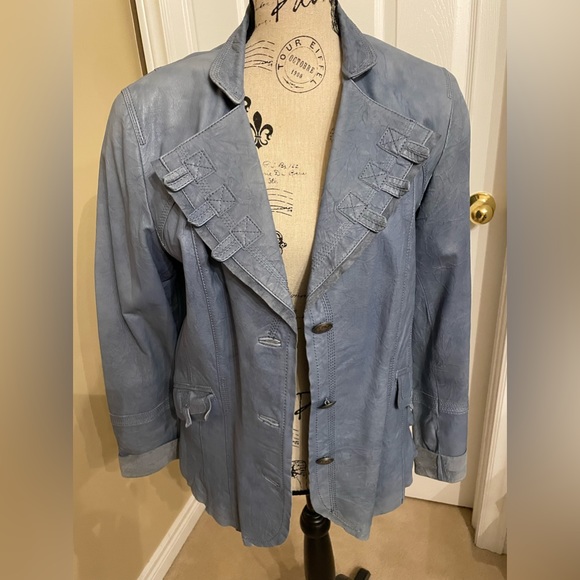 Danier soft leather jacket with buttons  blue - Picture 3 of 5